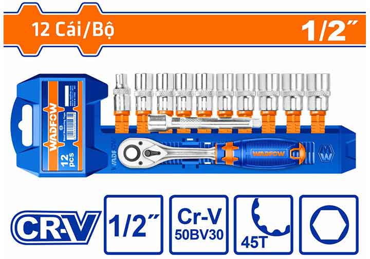 1/2" Bộ tuýp 5-14mm 12 chi tiết Wadfow WST2212