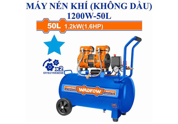 1200W (1.6HP) Máy nén khí không dầu 50 lít Wadfow WAP1A25