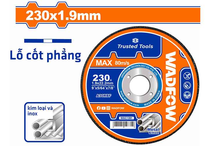 230x1.9x22.2mm Đá cắt kim loại (sắt và inox) Wadfow WAC1391