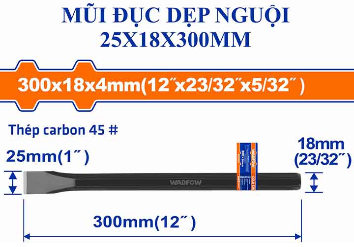 25x18x300mm Đục sắt mũi dẹp Wadfow WCC0301