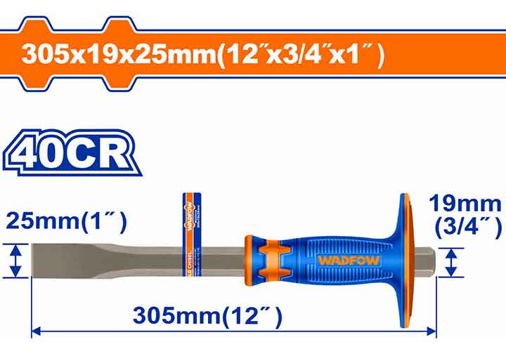 25x19x305mm Đục sắt mũi dẹp tay cầm bọc cao su Wadfow WCC2312