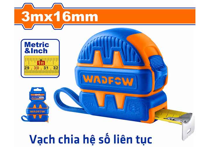 3mx16mm Thước cuộn thép hệ inch và mét (thân bọc cao su) Wadfow WMT1210