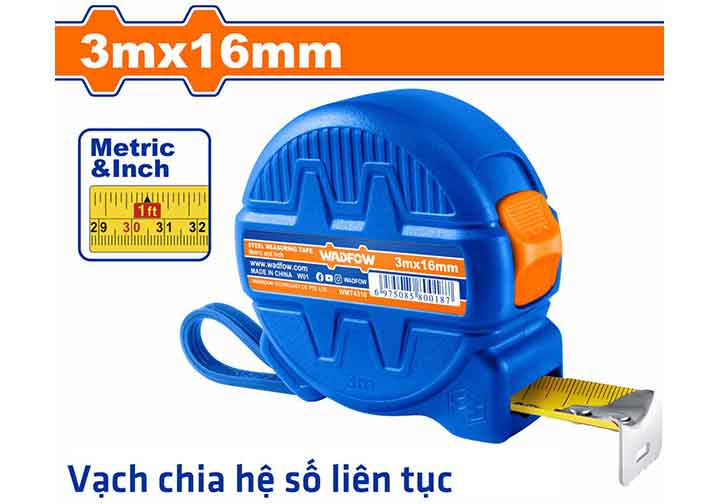 3mx16mm Thước cuộn thép hệ inch và mét Wadfow WMT4310