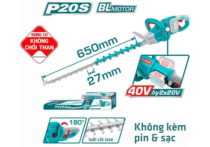 40V Máy cắt tỉa hàng rào dùng pin (chỉ thân máy) Total THTLI40028