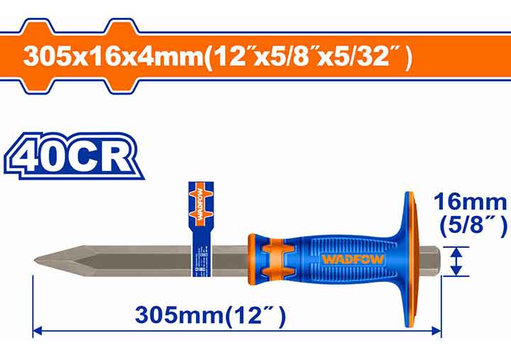 4x16x305mm Đục sắt mũi nhọn tay cầm bọc cao su Wadfow WCC2313