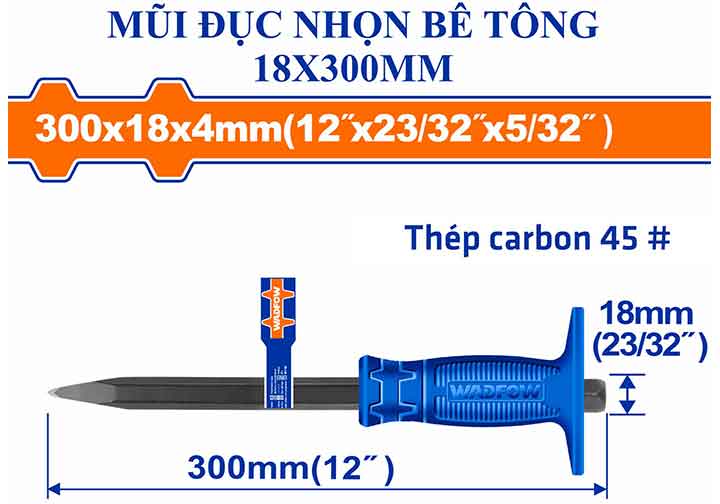 4x18x300mm Đục sắt mũi nhọn Wadfow WCC1304