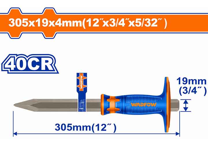 4x19x305mm Đục sắt mũi nhọn tay cầm bọc cao su Wadfow WCC2314