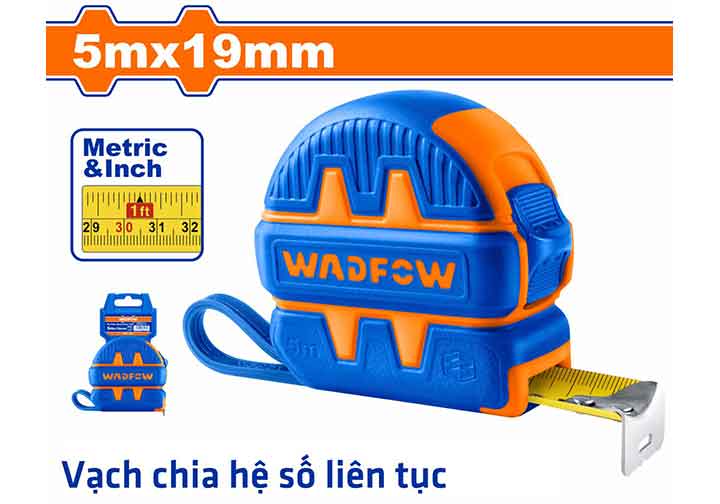 5mx19mm Thước cuộn thép hệ inch và mét (thân bọc cao su) Wadfow WMT1220