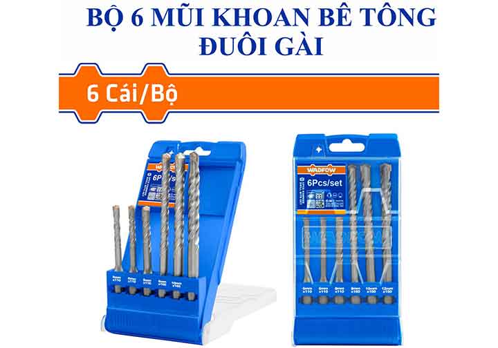 6-12mm Bộ mũi khoan bê tông đuôi gài SDS 6 chi tiết Wadfow WHD6B06