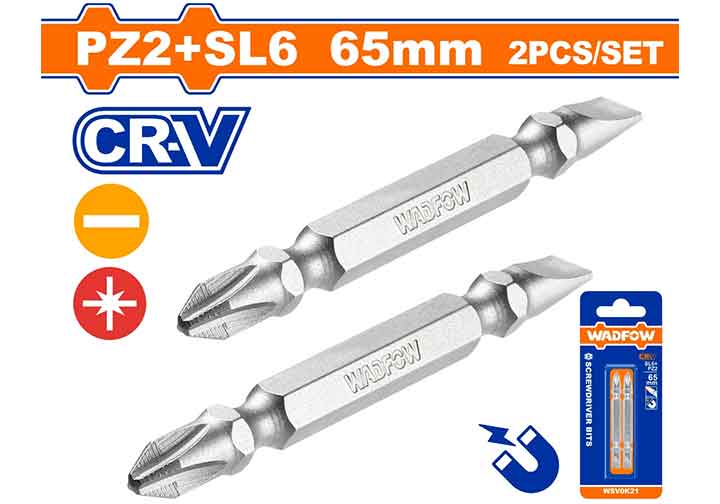 65mm Bộ mũi vít 2 đầu PZ2 + SL6 Wadfow WSV0K21