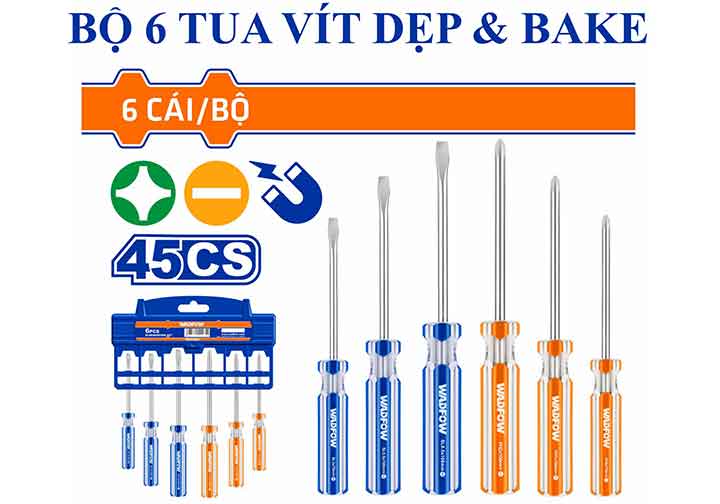 Bộ tuốc nơ vít cán sọc 6 chi tiết Wadfow WSS3206